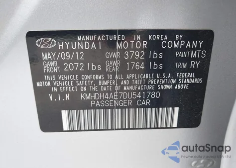 2013 Hyundai Elantra Limited из США, поврежденный, VIN KMHDH4AE7DU541780